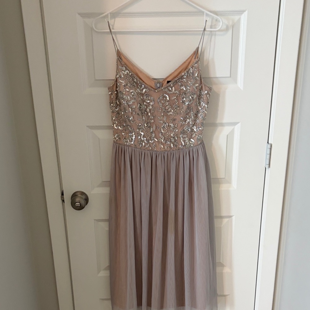 Adrianna Papell Beige Sequin Dress